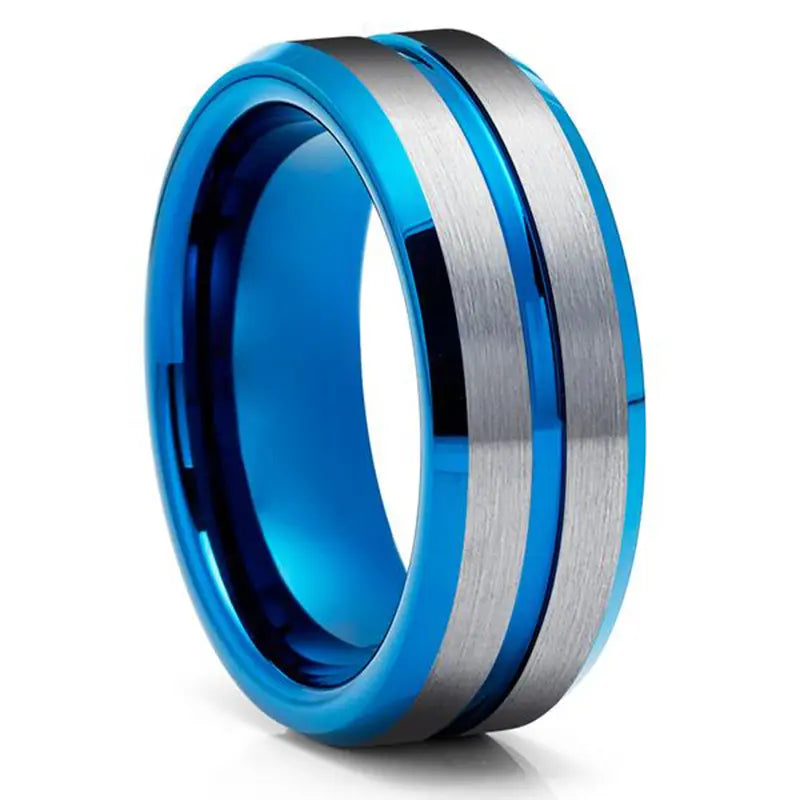The Swell | Blue Tungsten Ring with Inlay, 8mm, Dome Fit