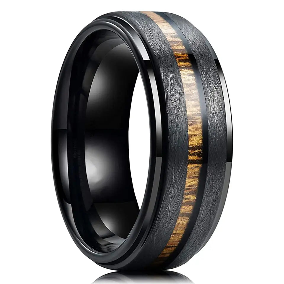 The Captain | Black Tungsten Ring with Inlay, 8mm, Dome Fit