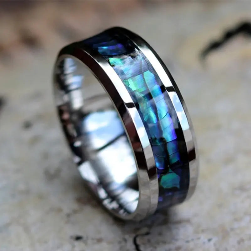 The Makoa | Silver Tungsten Ring with Inlay, 8mm, Dome Fit