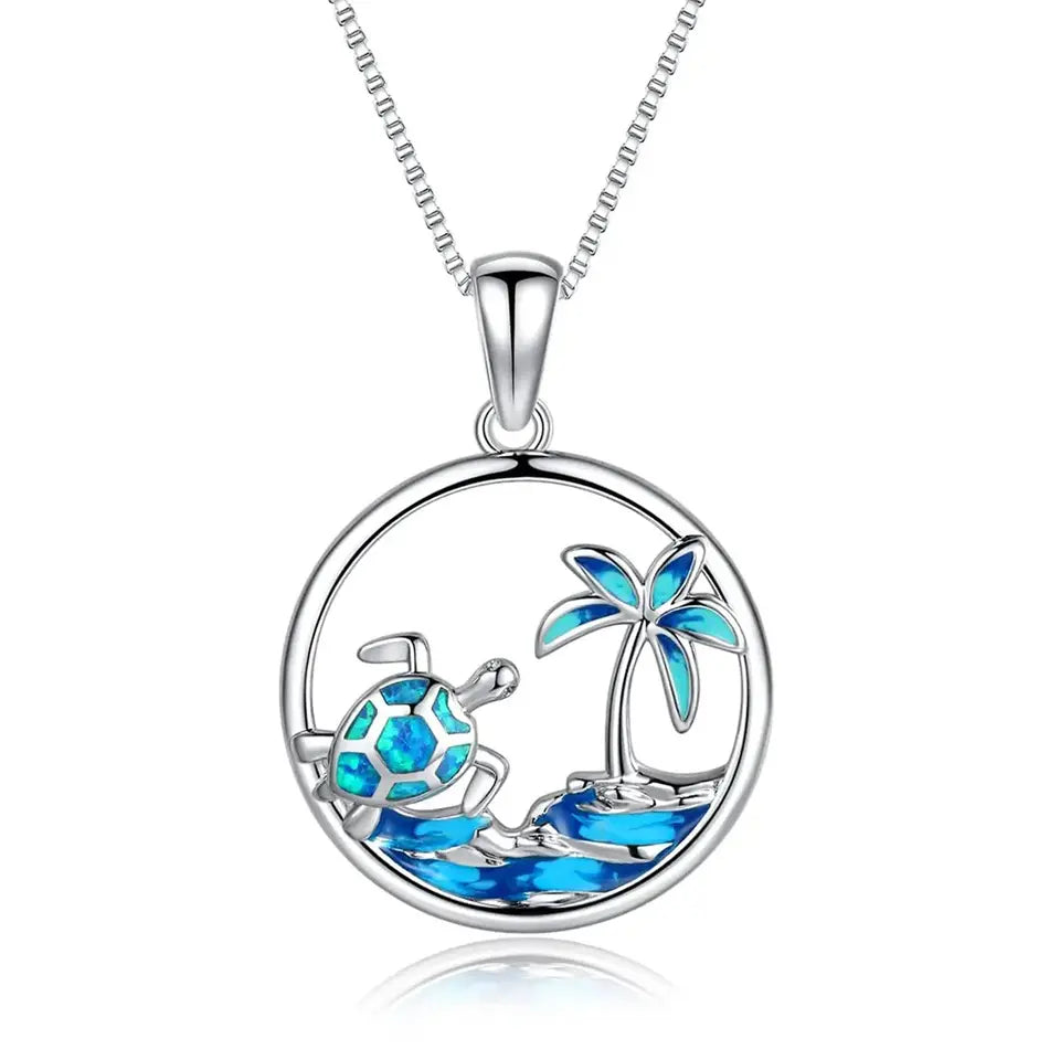 Palm Tree and Sea Turtle Pendant