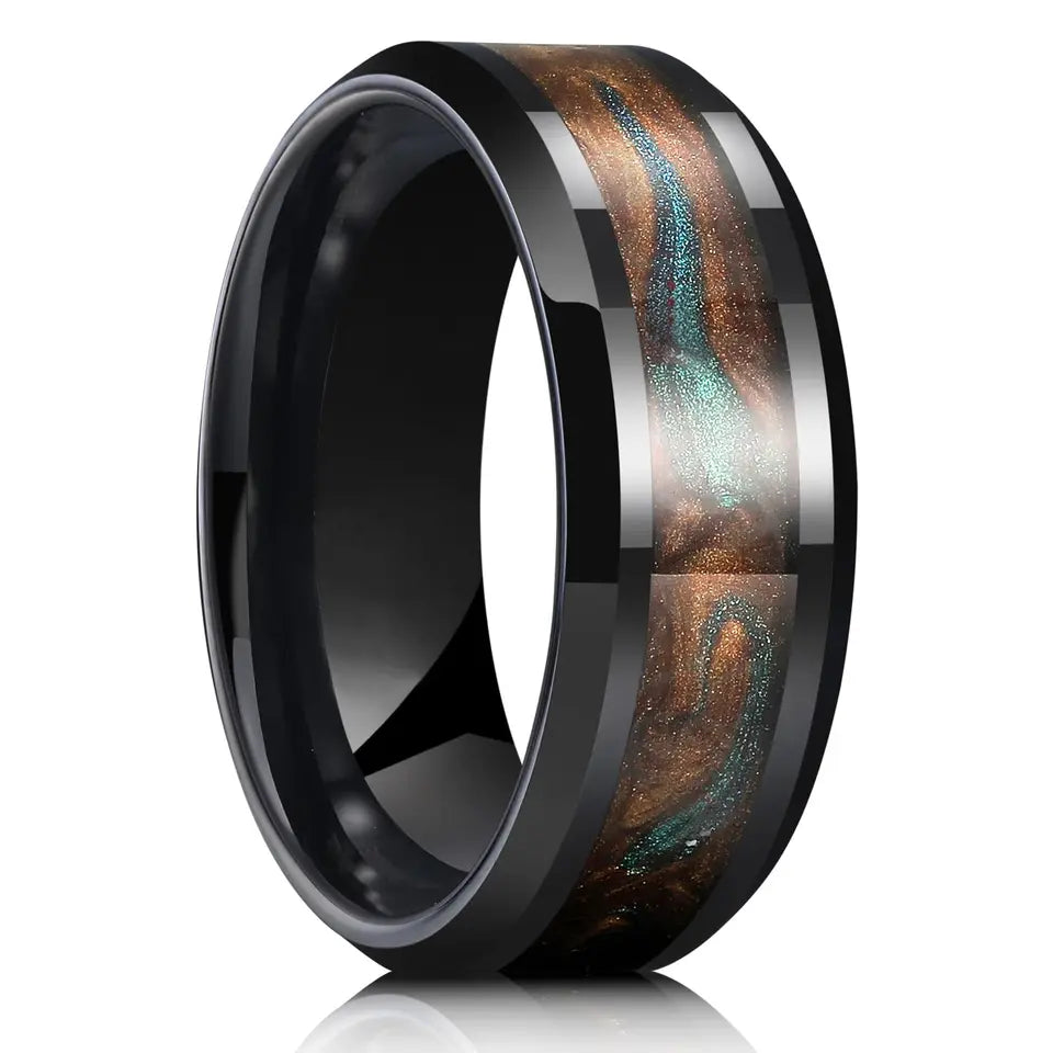 The Shoal | Tungsten Ring with Koa Wood Inlay, 8mm, Dome Fit