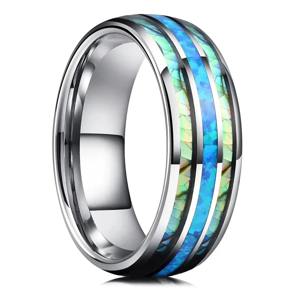 The Lani | Tungsten Ring with Shell Inlay, Dome Fit, 8mm