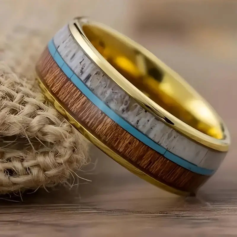 The Solara | Tungsten Ring with Koa Wood Inlay, 8mm, Dome Fit