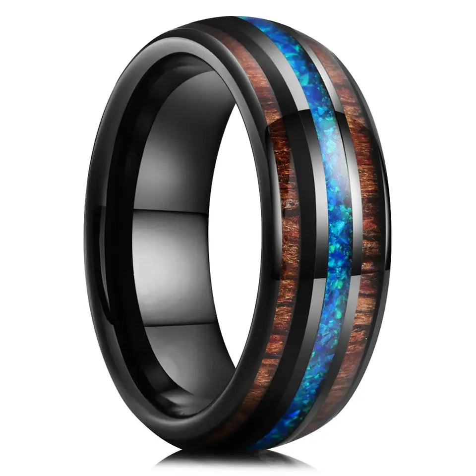The Mana | Koa Wood Tungsten Ring with Shell Inlay, Dome Fit, 8mm