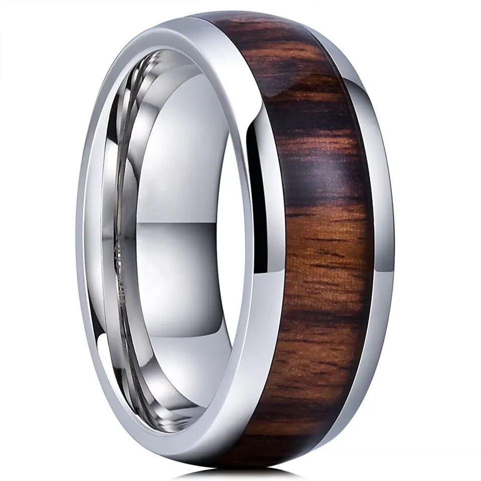 The Spindrift | Tungsten Ring with Koa Wood Inlay, 8mm, Dome Fit