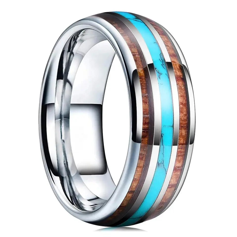 The Moana | Koa Wood Tungsten Ring with Inlay, Dome Fit, 8mm
